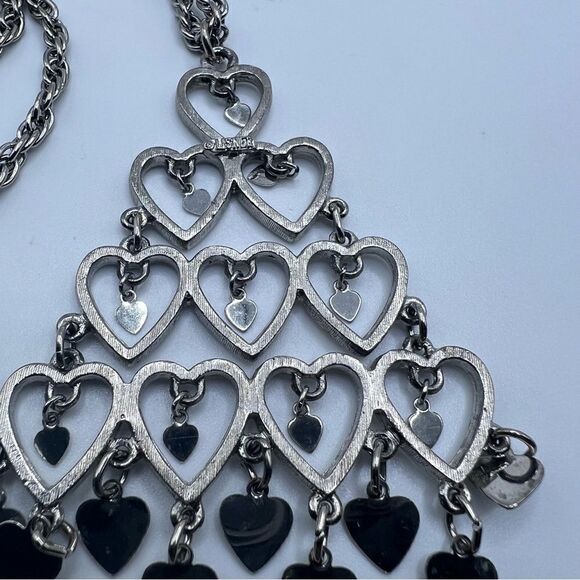 Vintage Signed Lisner Silver Toned Chandelier Heart Pendant Necklace - Picture 3 of 4